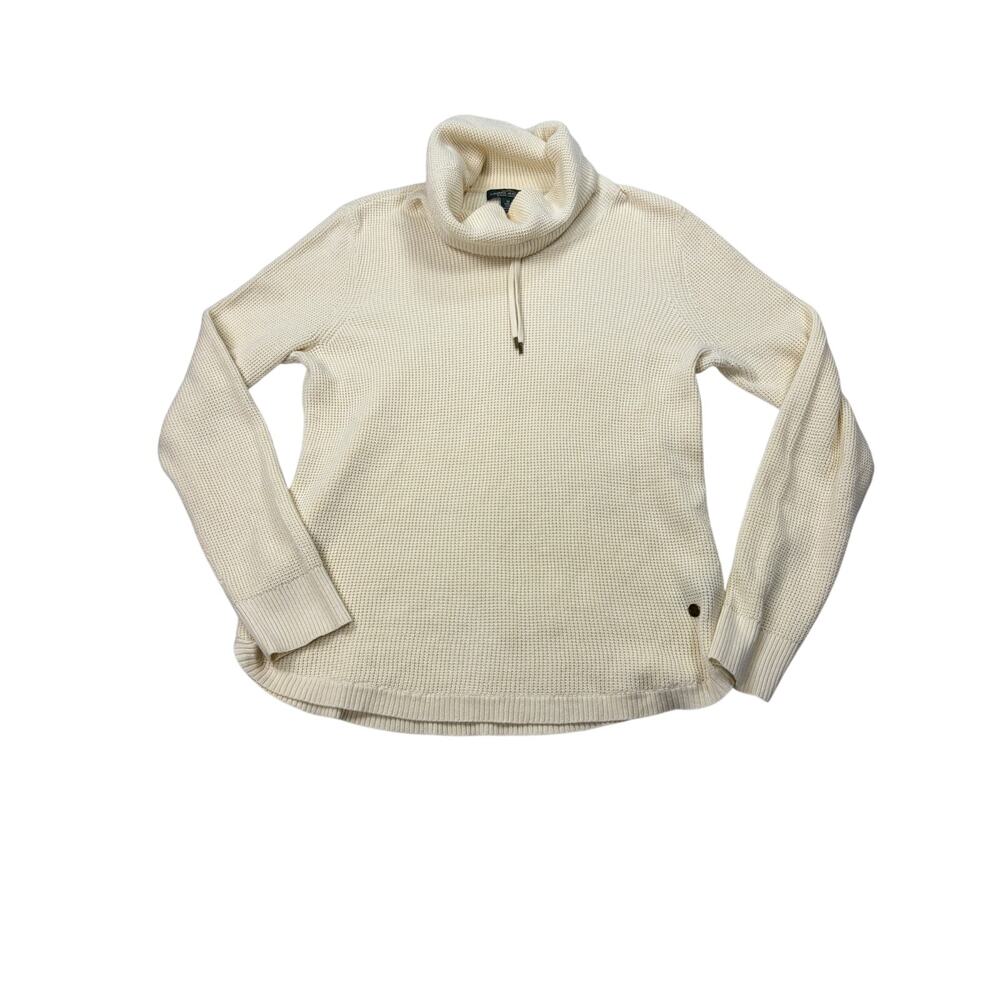LRL Lauren Jeans Co womens cream mock neck waffle knit sweater. Size M. minimal
